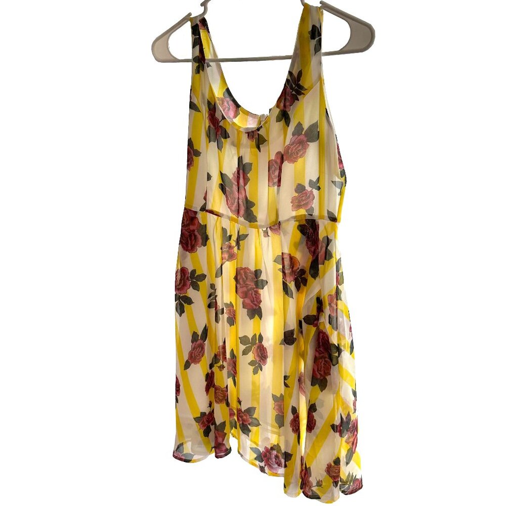 NWoT JOYRICH Sleeveless Yellow & White Stripped Pink Floral Sundress Size M